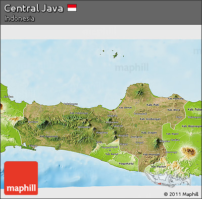 Satellite 3D Map of Central Java, physical outside