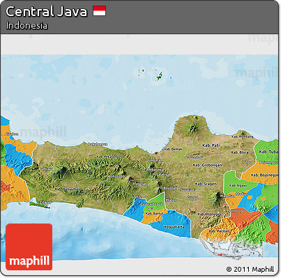 Satellite 3D Map of Central Java, political outside
