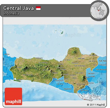 Satellite 3D Map of Central Java, political shades outside