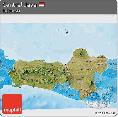 Satellite 3D Map of Central Java, political shades outside