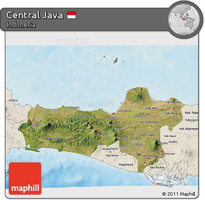 Satellite 3D Map of Central Java, shaded relief outside