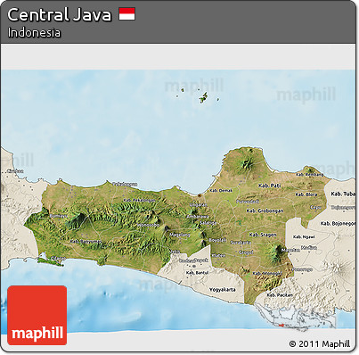 Satellite 3D Map of Central Java, shaded relief outside
