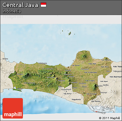 Satellite 3D Map of Central Java, shaded relief outside