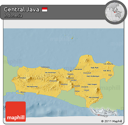 Savanna Style 3D Map of Central Java, single color outside