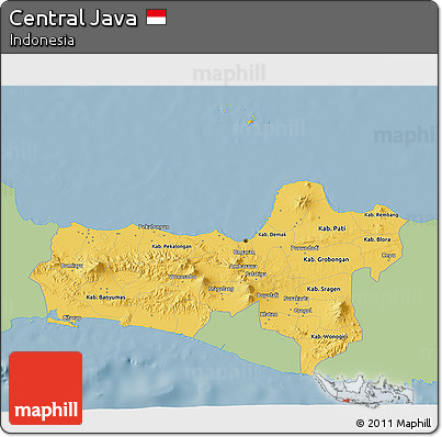 Savanna Style 3D Map of Central Java, single color outside