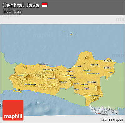 Savanna Style 3D Map of Central Java, single color outside