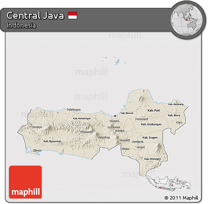 Shaded Relief 3D Map of Central Java, cropped outside