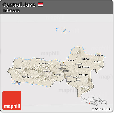 Shaded Relief 3D Map of Central Java, cropped outside