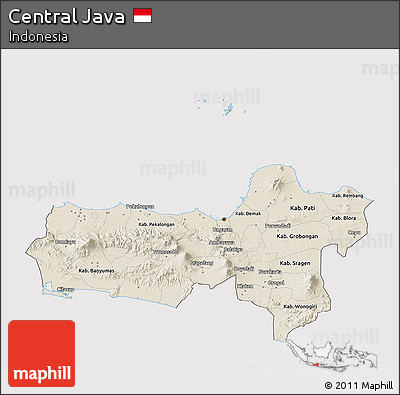 Shaded Relief 3D Map of Central Java, cropped outside