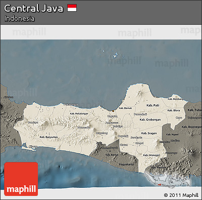 Shaded Relief 3D Map of Central Java, darken