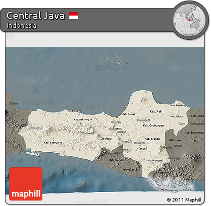 Shaded Relief 3D Map of Central Java, darken