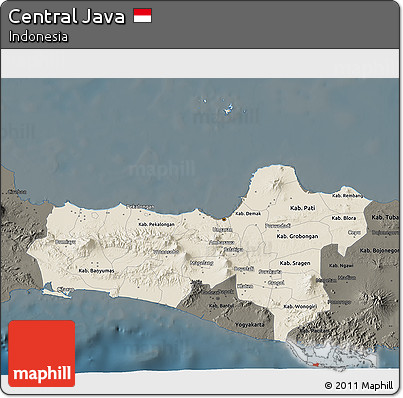 Shaded Relief 3D Map of Central Java, darken