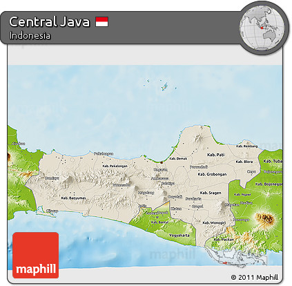 Shaded Relief 3D Map of Central Java, physical outside
