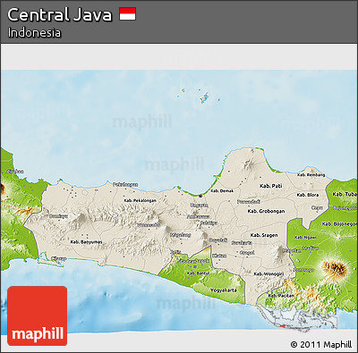 Shaded Relief 3D Map of Central Java, physical outside
