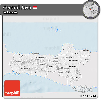 Silver Style 3D Map of Central Java, single color outside