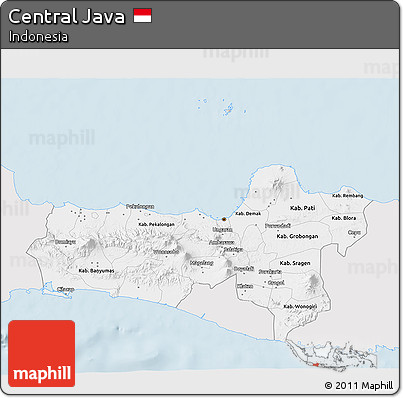 Silver Style 3D Map of Central Java, single color outside