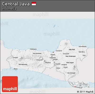 Silver Style 3D Map of Central Java, single color outside