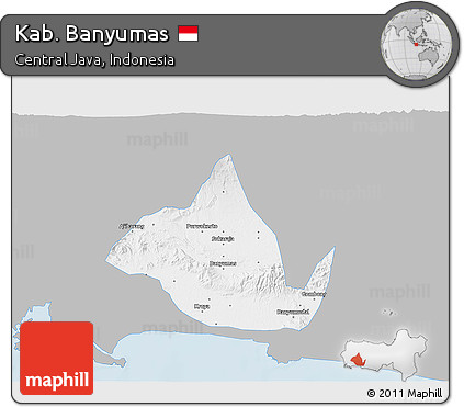 Gray 3D Map of Kab. Banyumas, single color outside