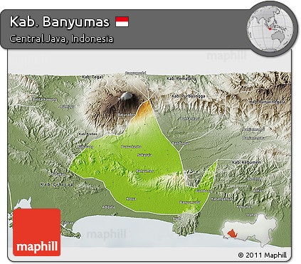 Physical 3D Map of Kab. Banyumas, semi-desaturated