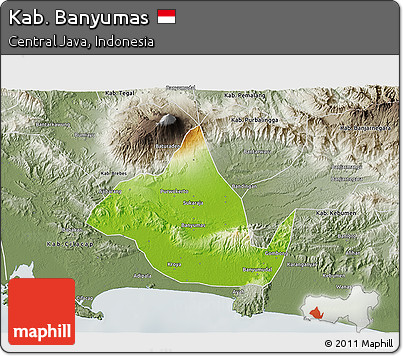 Physical 3D Map of Kab. Banyumas, semi-desaturated