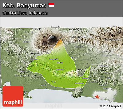 Physical 3D Map of Kab. Banyumas, semi-desaturated
