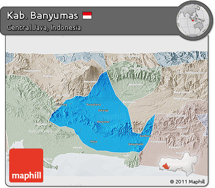 Political 3D Map of Kab. Banyumas, lighten, semi-desaturated