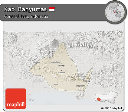 Shaded Relief 3D Map of Kab. Banyumas, lighten, semi-desaturated