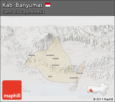 Shaded Relief 3D Map of Kab. Banyumas, lighten, semi-desaturated