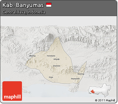 Shaded Relief 3D Map of Kab. Banyumas, lighten, semi-desaturated
