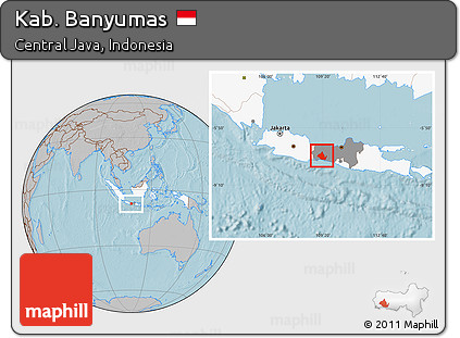 Gray Location Map of Kab. Banyumas, highlighted country, highlighted parent region, hill shading