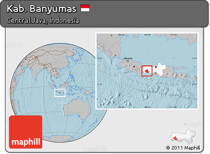 Gray Location Map of Kab. Banyumas, highlighted parent region, hill shading