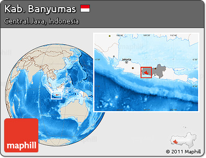 Shaded Relief Location Map of Kab. Banyumas, highlighted country, highlighted parent region