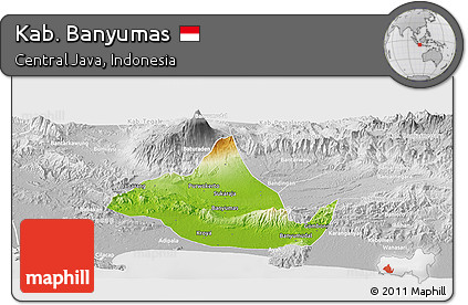 Physical Panoramic Map of Kab. Banyumas, lighten, desaturated
