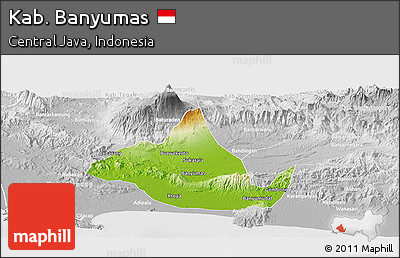 Physical Panoramic Map of Kab. Banyumas, lighten, desaturated