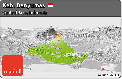 Physical Panoramic Map of Kab. Banyumas, lighten, desaturated