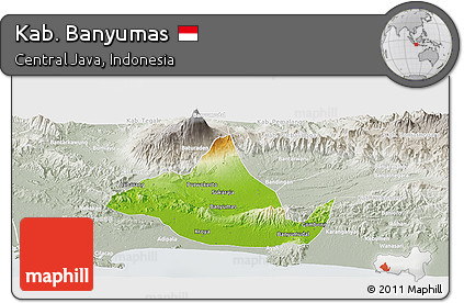 Physical Panoramic Map of Kab. Banyumas, lighten, semi-desaturated