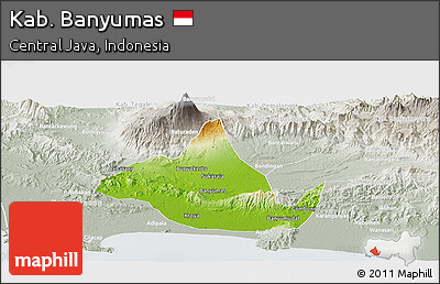 Physical Panoramic Map of Kab. Banyumas, lighten, semi-desaturated