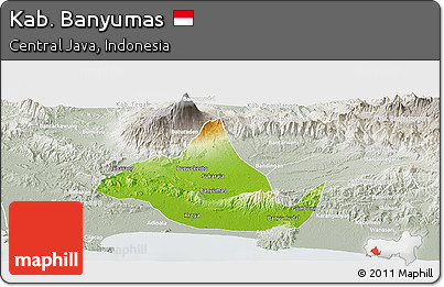 Physical Panoramic Map of Kab. Banyumas, lighten, semi-desaturated