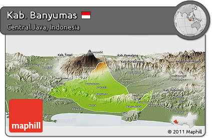 Physical Panoramic Map of Kab. Banyumas, semi-desaturated
