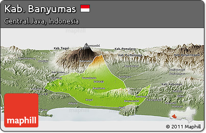 Physical Panoramic Map of Kab. Banyumas, semi-desaturated