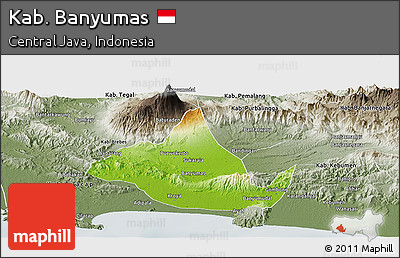 Physical Panoramic Map of Kab. Banyumas, semi-desaturated