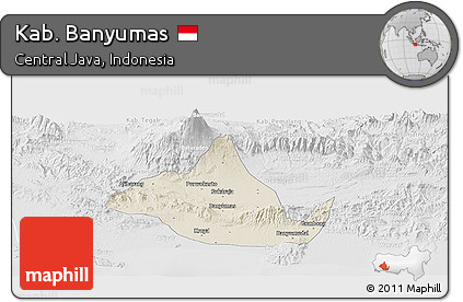 Shaded Relief Panoramic Map of Kab. Banyumas, lighten, desaturated
