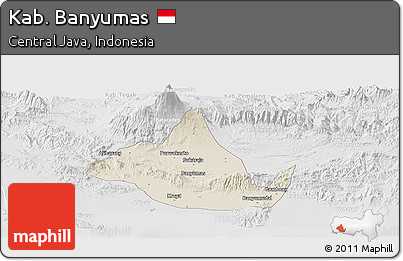 Shaded Relief Panoramic Map of Kab. Banyumas, lighten, desaturated