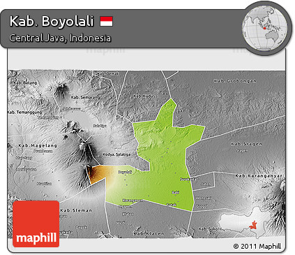 Physical 3D Map of Kab. Boyolali, desaturated