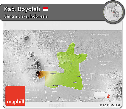 Physical 3D Map of Kab. Boyolali, lighten, desaturated