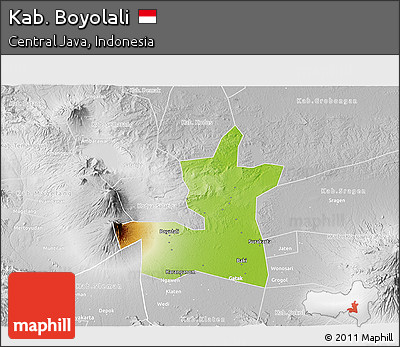 Physical 3D Map of Kab. Boyolali, lighten, desaturated