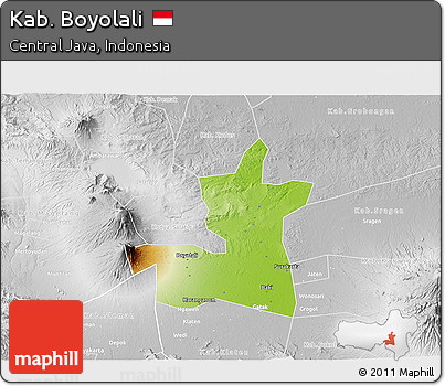 Physical 3D Map of Kab. Boyolali, lighten, desaturated
