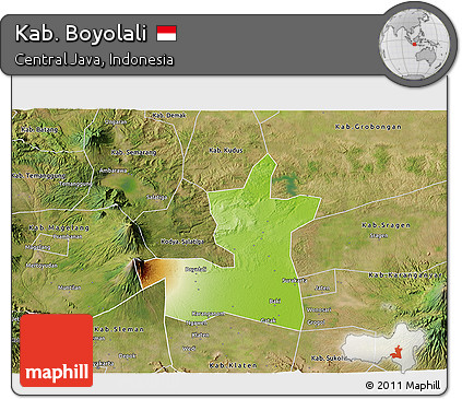 Physical 3D Map of Kab. Boyolali, satellite outside