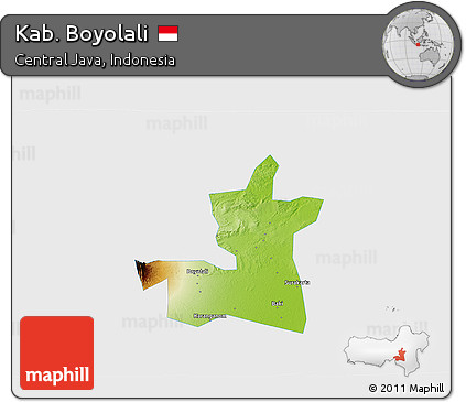 Physical 3D Map of Kab. Boyolali, single color outside