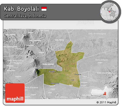 Satellite 3D Map of Kab. Boyolali, lighten, desaturated